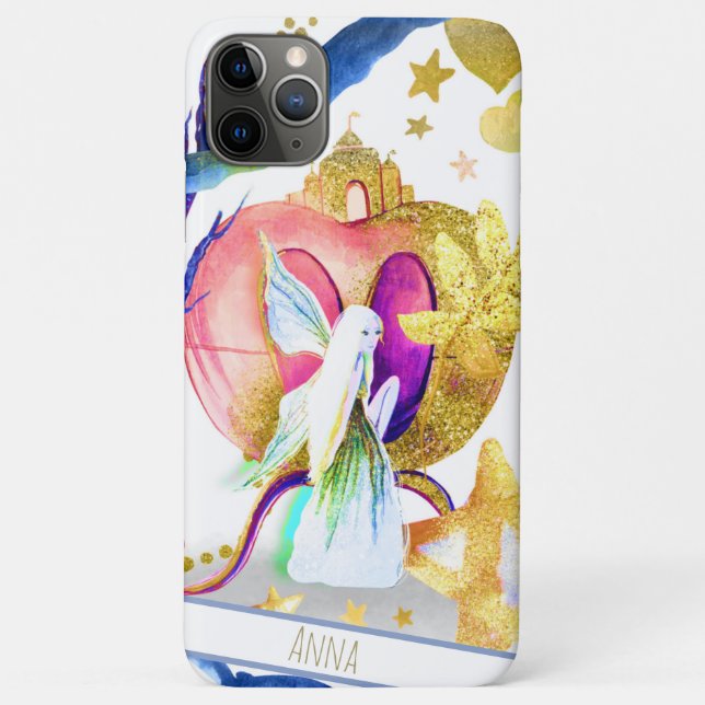 Capa Para iPhone 11 Pro Max *~* Lua Dourada Glitter Fairy Stars Heart Castle (Verso)