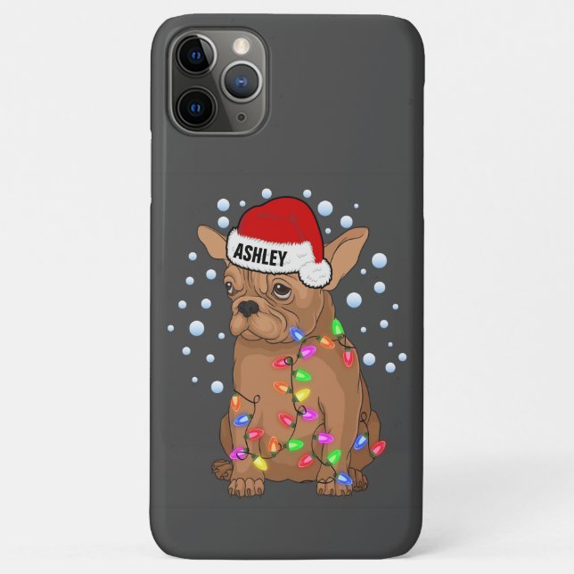 Capa Para iPhone 11 Pro Max Luz De Natal Com Boston Terrier Dog Vibe (Verso)