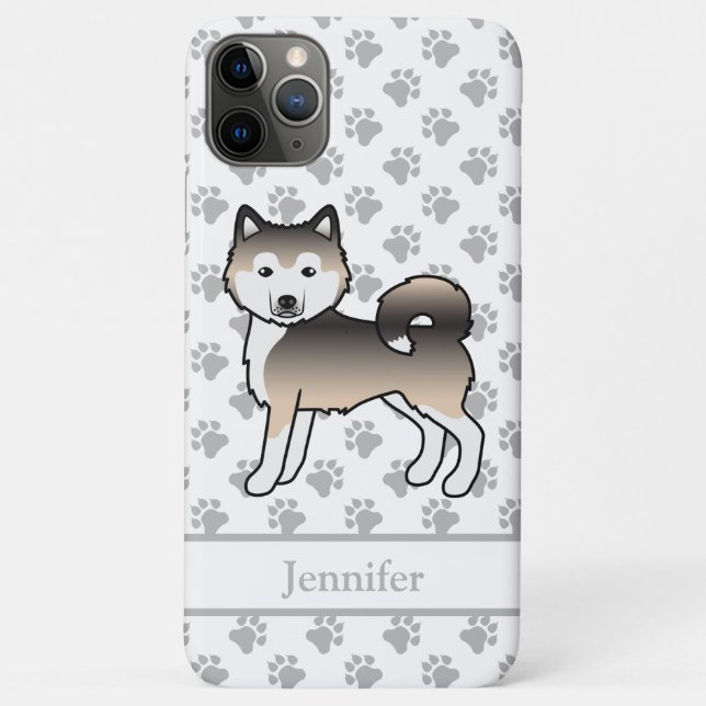 Capa Para iPhone 11 Pro Max Malamute Alaskan Sable Fofo Cachorro Cartoon & Nom (Verso)