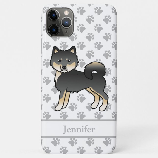 Capa Para iPhone 11 Pro Max Malamute do Alasca Preto e Marrom Cartoon Cachorro (Verso)