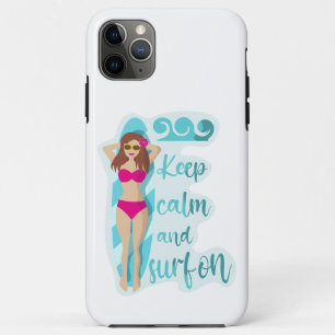Capa Para iPhone 11 Pro Max Mantenha a calma e surfe no cartão de garota moren