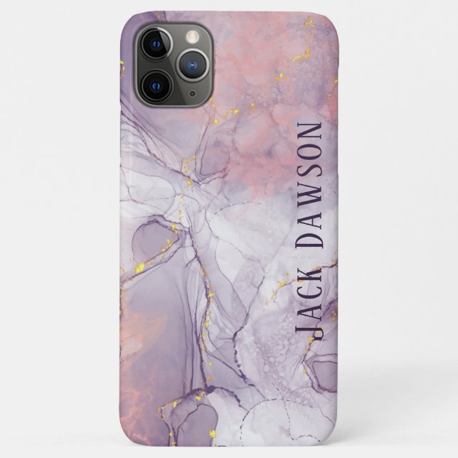 Capa Para iPhone 11 Pro Max Marble Agate Roxo e Dourado Personalizado (Verso)