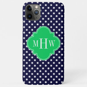 Capa Para iPhone 11 Pro Max Marinho Bolinhas branca Emerald Quatrefoil 3 Monog