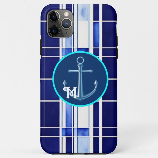 Capa Para iPhone 11 Pro Max Marinho de Verão Blue Boat Modern Strips Coleção (Verso)
