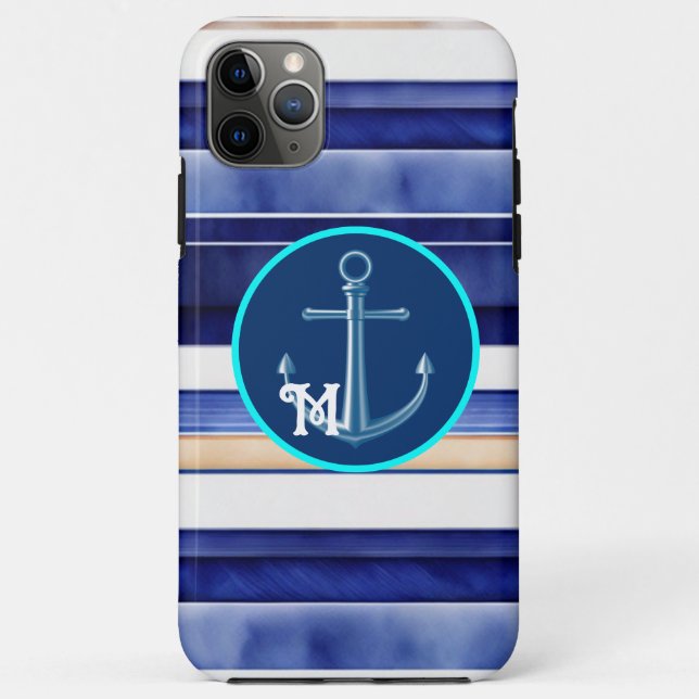 Capa Para iPhone 11 Pro Max Marinho de Verão Blue Modern Boat Strips Coleção (Verso)