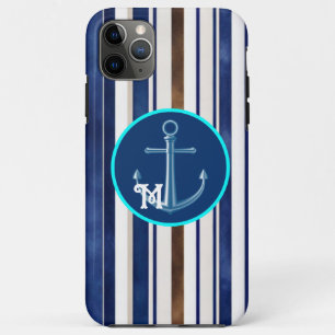 Capa Para iPhone 11 Pro Max Marinho de Verão Blue Trendy Boat Strips