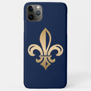 Capa Para iPhone 11 Pro Max Marinho Luxuoso Dourado Fleur de Lis