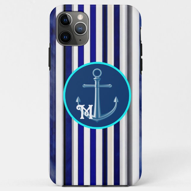 Capa Para iPhone 11 Pro Max Marinho Moderno Summer Blue Boat Strips Coleção (Verso)
