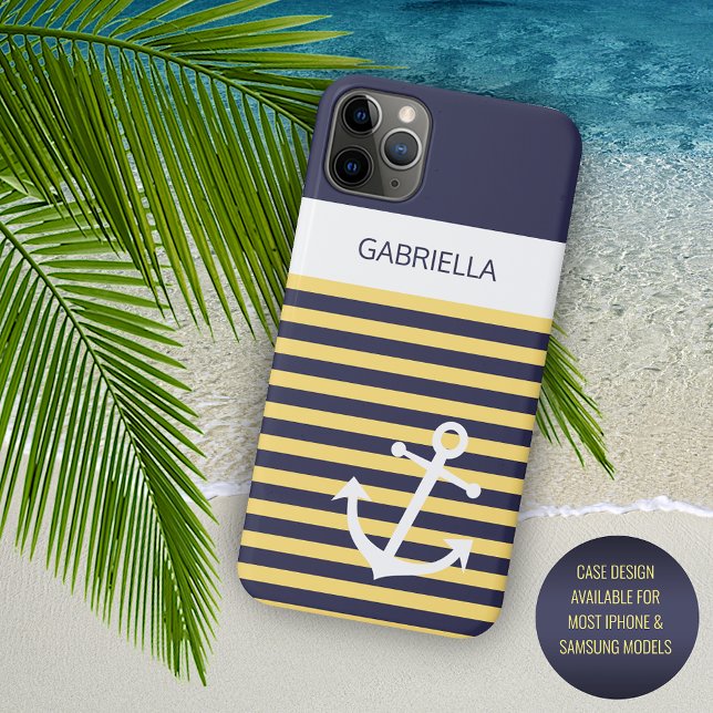 Capa Para iPhone 11 Pro Max Marinho Personalizado Azul Escuro Branco Amarelo A (Criador carregado)