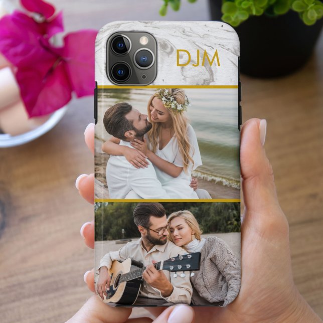 Capa Para iPhone 11 Pro Max Mármore de Cinzas chic e iniciais Dourados e 2 fot (Criador carregado)