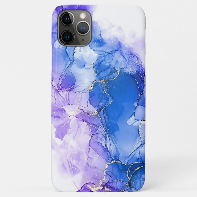 Capa Para iPhone 11 Pro Max Mármore de Luxo Azul Prata Brilho (Verso)