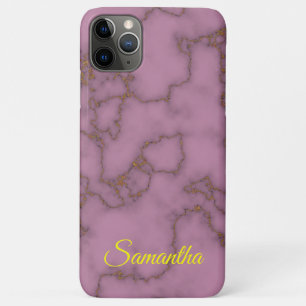 Capa Para iPhone 11 Pro Max Mármore Rosa e Dourado Elegante com Nome Personali