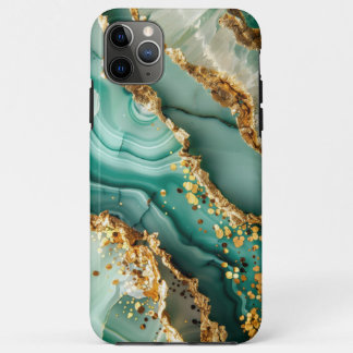 Capa Para iPhone 11 Pro Max Mármore Verde e Dourado Elegante