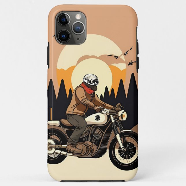 Capa Para iPhone 11 Pro Max 💀 Máscara de Caveira Sem Medo Motoqueiro Andando (Verso)