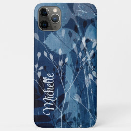 Capa Para iPhone 11 Pro Max Monograma Azul e Branco Botânica Aquarela