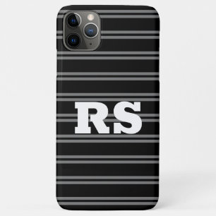 Capa Para iPhone 11 Pro Max Monograma Branco em Negrito, Linhas Cinzas em Pret