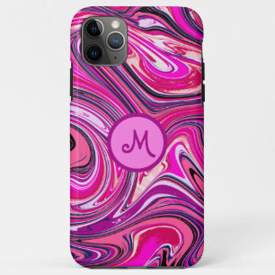 Capa Para iPhone 11 Pro Max Monograma com Redemoinho de Mármore Chic