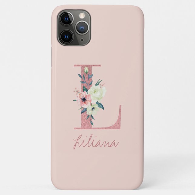 Capa Para iPhone 11 Pro Max Monograma Cor de Leitura Cor-de-Rosa, Rosa claro L (Verso)