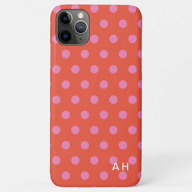 Capa Para iPhone 11 Pro Max Monograma cor-de-rosa bolinhas (Verso)