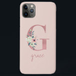 Capa Para iPhone 11 Pro Max Monograma cor-de-rosa Flor Letra G Rosa claro<br><div class="desc">G, capas de iphone de monograma para 11 Pro Max e muitos outros modelos. A letra floral design apresenta uma letra cor-de-rosa brilhante G embelezada com um buquê de cor-de-água bonito, de cor rosa-coral e flores de marfim, com folhagem. O seu nome está escrito em tipografia de script, escrita à...</div>