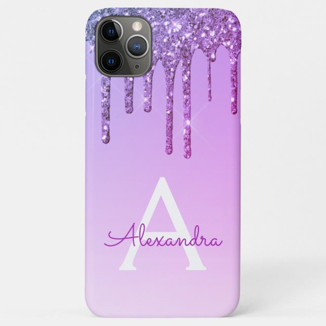 Capa Para iPhone 11 Pro Max Monograma de brilho de luxo roxo (Verso)