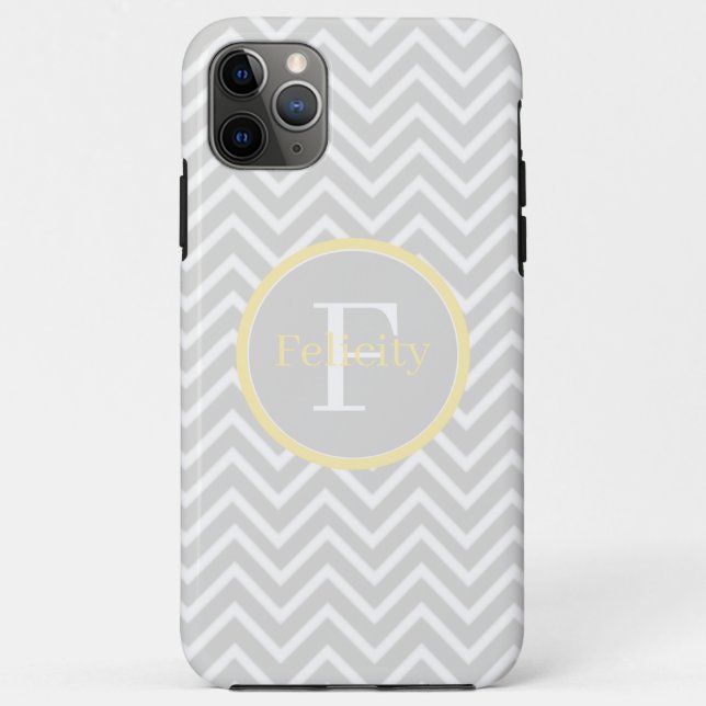 Capa Para iPhone 11 Pro Max Monograma de Chevron Amarelo (Verso)