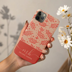 Capa Para iPhone 11 Pro Max Monograma de coloração aquosa botânica vermelha mo