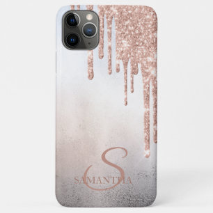 Capa Para iPhone 11 Pro Max Monograma de Dissipadores Dourados com Rosa de Qua