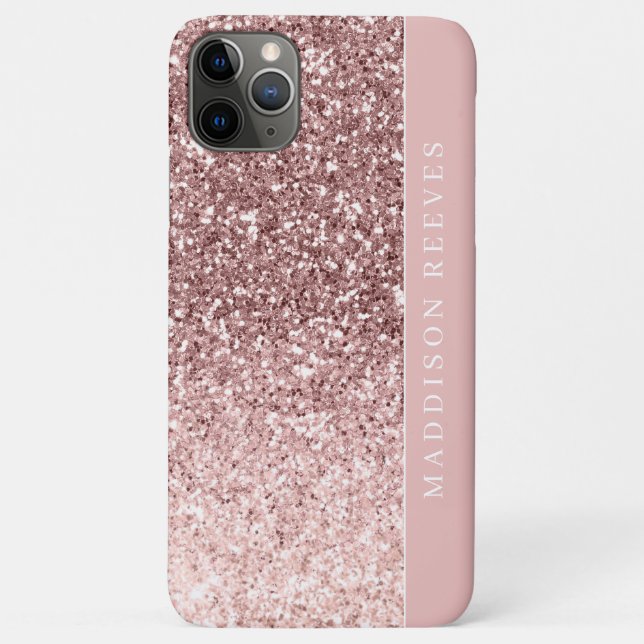 Capa Para iPhone 11 Pro Max Monograma de Lâmpada com Lente Dourada Girard Rosa (Verso)