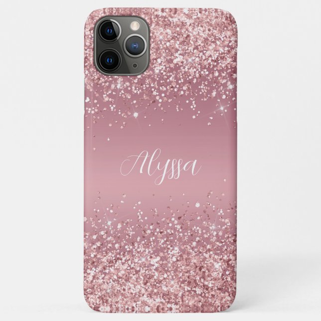 Capa Para iPhone 11 Pro Max Monograma de Letra com Brilho em Rose Gold (Verso)