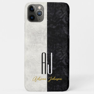 Capa Para iPhone 11 Pro Max Monograma de mármore preto e branco das iniciais