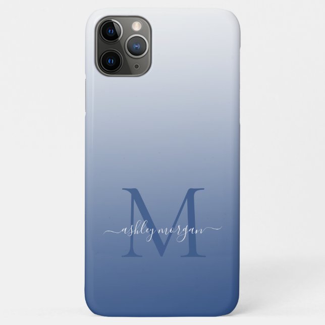 Capa Para iPhone 11 Pro Max Monograma de Nome de Script Clássico Azul (Verso)