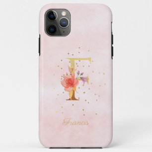 Capa Para iPhone 11 Pro Max Monograma de Nome Floral em Aquarela Inicial Letra