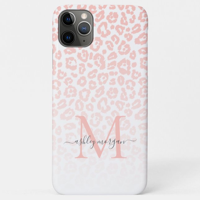 Capa Para iPhone 11 Pro Max Monograma do Elegante Nome do Leopardo Rosa (Verso)
