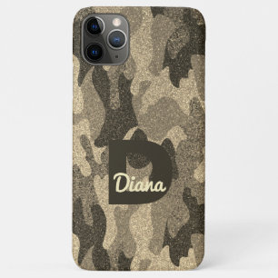 Capa Para iPhone 11 Pro Max Monograma Dourado Escuro de Camuflagem com Lâmpada