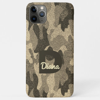 Capa Para iPhone 11 Pro Max Monograma Dourado Escuro de Camuflagem com Lâmpada