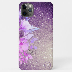 Capa Para iPhone 11 Pro Max *~* Monograma Floral Brilho de Ombre Roxo