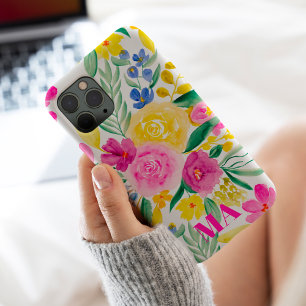 Capa Para iPhone 11 Pro Max Monograma floral, cor-de-rosa-branca, preto-branco