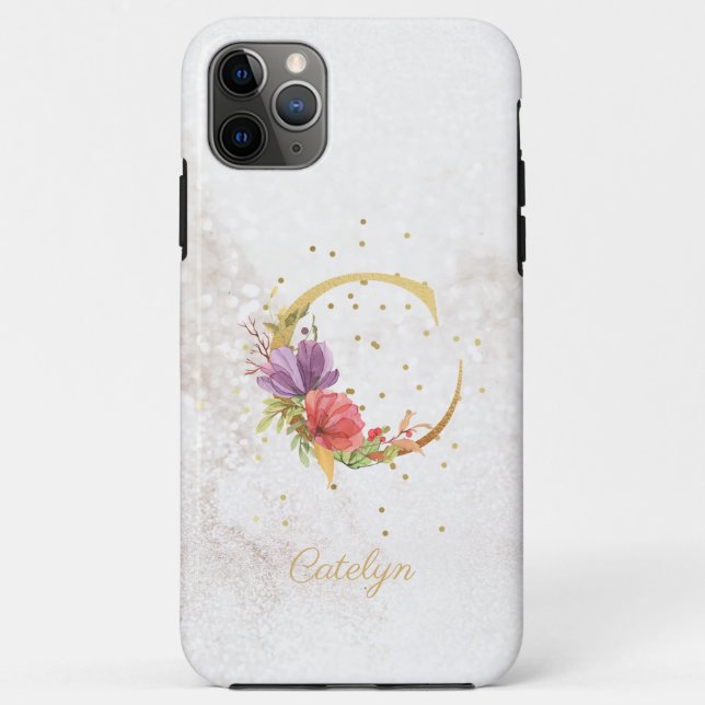 Capa Para iPhone 11 Pro Max Monograma Floral Nome inicial C - Letra Personaliz (Verso)