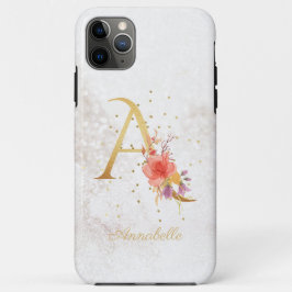 Capa Para iPhone 11 Pro Max Monograma Floral Nome Inicial Letra A Personalizar