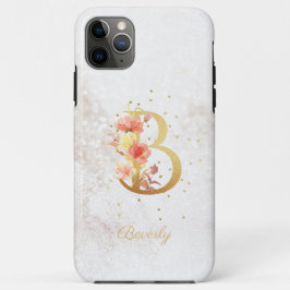 Capa Para iPhone 11 Pro Max Monograma Floral Nome Inicial Letra B Personalizar
