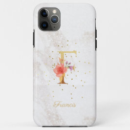 Capa Para iPhone 11 Pro Max Monograma Floral Nome Inicial Letra F Personalizar