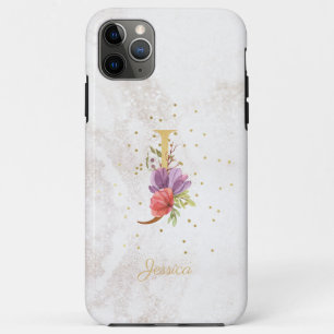 Capa Para iPhone 11 Pro Max Monograma Floral Nome Inicial Letra J Personalizar