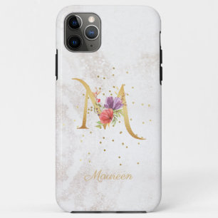 Capa Para iPhone 11 Pro Max Monograma Floral Nome Inicial Letra M Personalizar