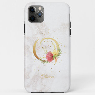 Capa Para iPhone 11 Pro Max Monograma Floral Nome Inicial Letra O Personalizar
