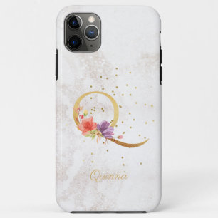 Capa Para iPhone 11 Pro Max Monograma Floral Nome Inicial Letra Q Personalizar