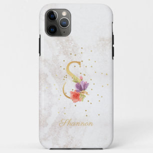 Capa Para iPhone 11 Pro Max Monograma Floral Nome Inicial S Letra Personalizad