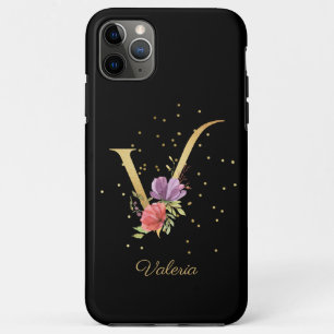 Capa Para iPhone 11 Pro Max Monograma Floral Personalizado Nome Inicial Letra