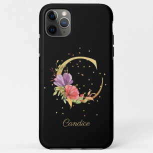 Capa Para iPhone 11 Pro Max Monograma Floral Personalizar Nome Inicial Letra C