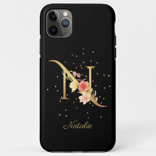 Capa Para iPhone 11 Pro Max Monograma Floral Personalizar Nome Inicial Letra N